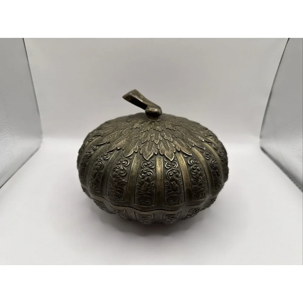 AUTUMN PUMPKIN TRINKET BOX CANDY DISH HIGHLANDS SILVER PLATE NON TARNISH VINTAGE